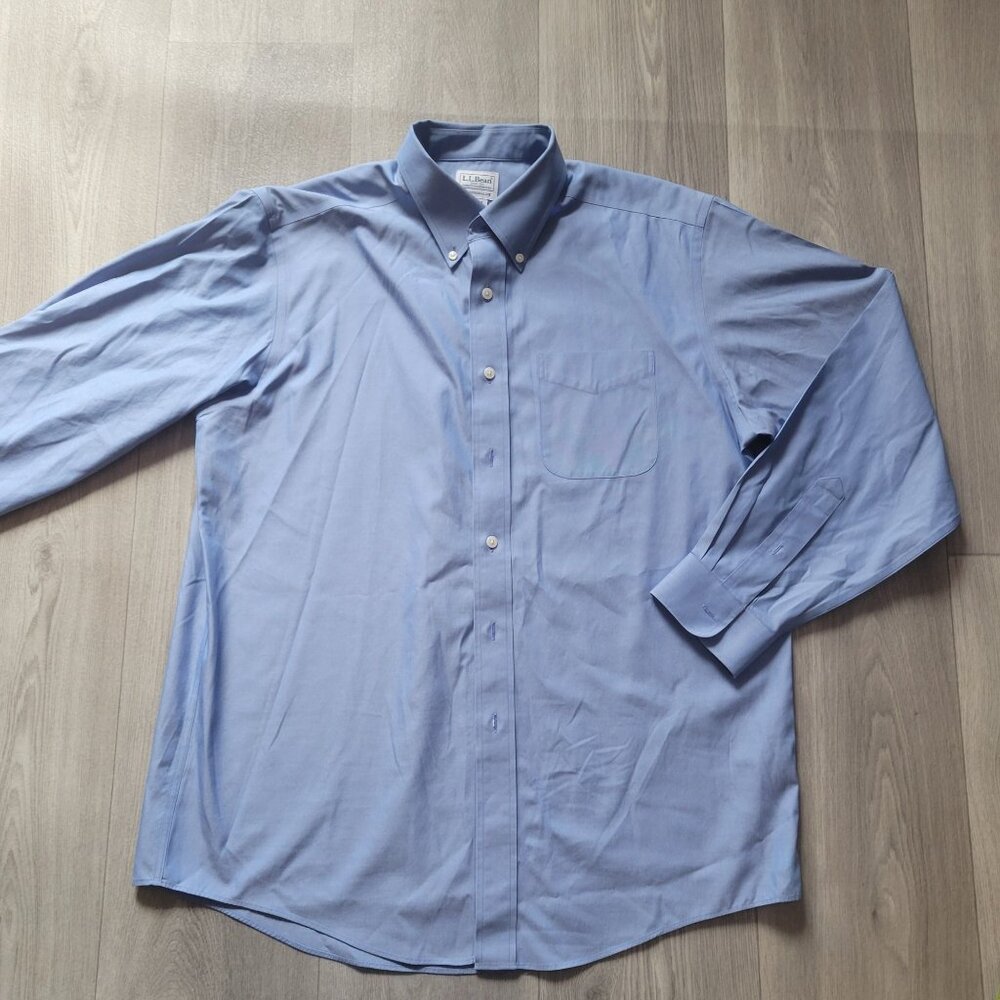 L.L.Bean Mens Traditional Fit Button-Up Shirt 16-34 Blue Long Sleeve 100% Cotton